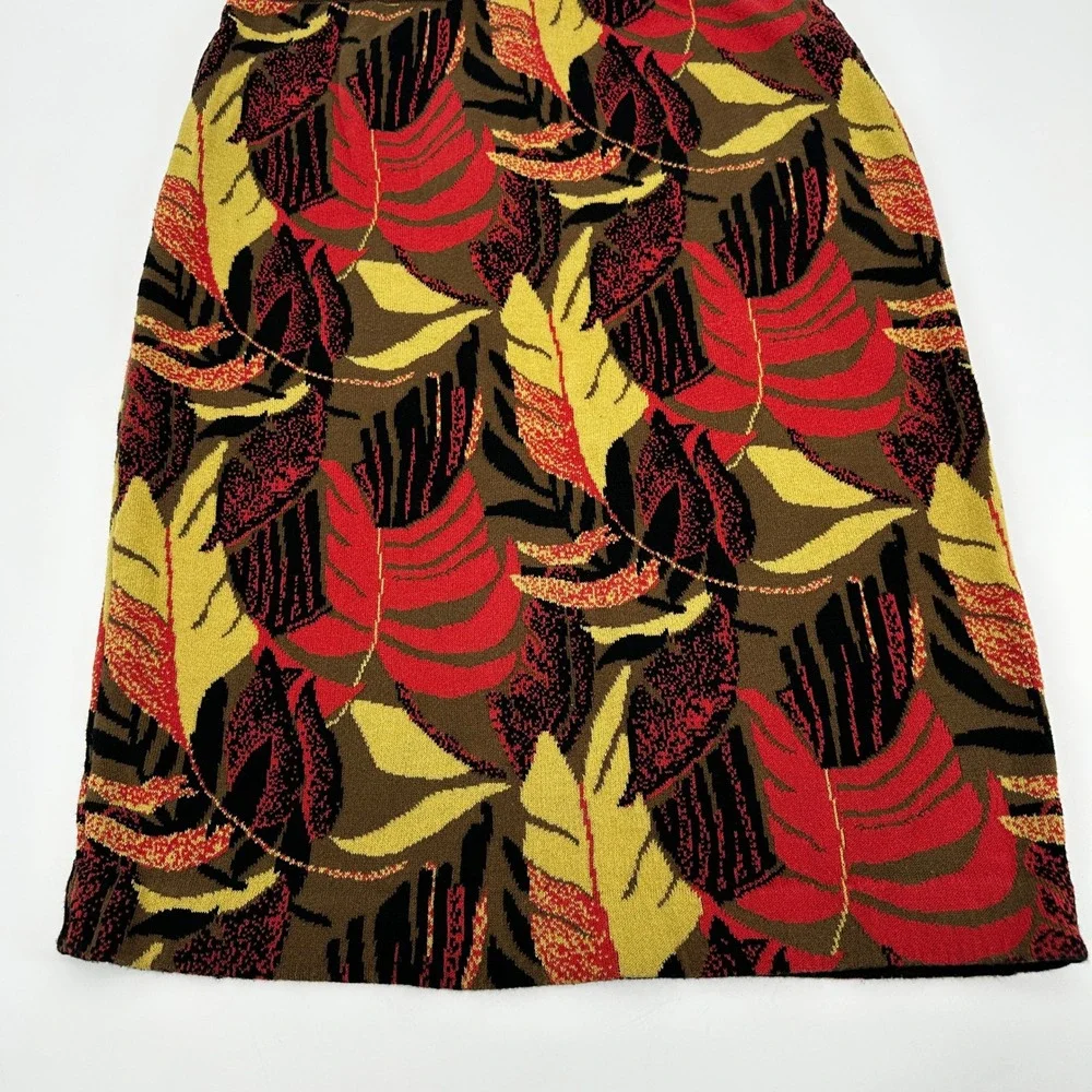 Peruvian Connection Knit Leaf Print Jacquard Knit Tapestry Pencil Skirt‎ Small